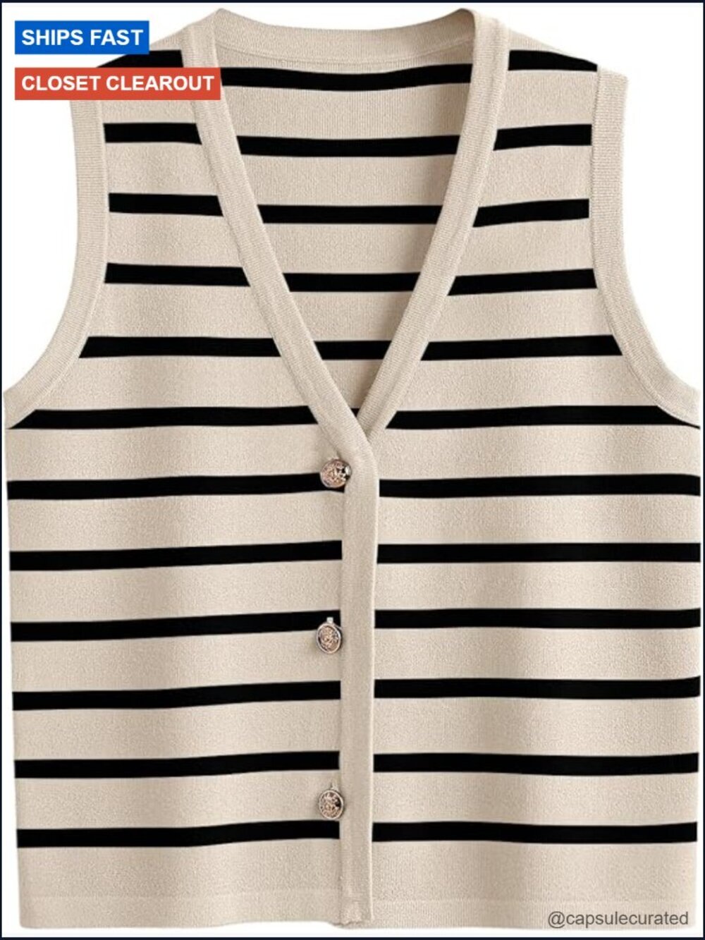 Striped V-Neck Button Up Vest Sleeveless Women's Business Casual Top